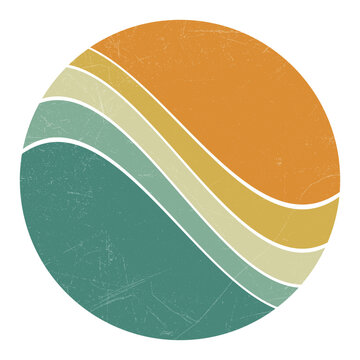 Retro Sun Set Badge, Background Set, Vintage Colorful Striped For Badge Design, T shirt Design, Summer Vintage Design, Logo Design, Vintage Color Palette With Grunge Texture