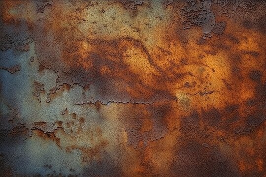 Background with a grunge metal aesthetic featuring a rusty metal texture. The backdrop showcases a rusted metallic surface with a scratched and grungy texture, created with Generative AI technology