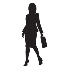 Business girl With Briefcase Vector silhouette black color