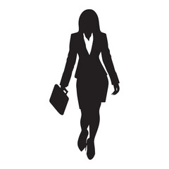 Business girl With Briefcase Vector silhouette black color