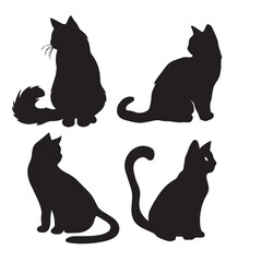 This is a Set of group cat vector silhouette black color