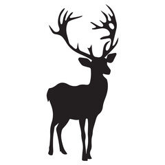 Deer Vector silhouette, Deer Black color single vector silhouette, deer black clipart.