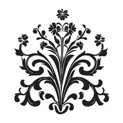 Floral Flower Vector Illustration black color, Flower vector illustration black and white.