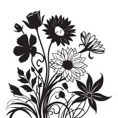 Floral Flower Vector illustration, Floral Vector Silhouette, this is  a Floral Black and white.