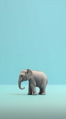 Tiny elephant on turquoise background, minimalist photography style, vertical format 9:16. Generative AI