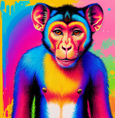 Rhesus macaque monkey animal  psychedelic  pop art  with generative AI technology