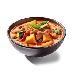 Thai food - tom yum goong (spicy shrimp soup) , isolated on white background, generative AI
