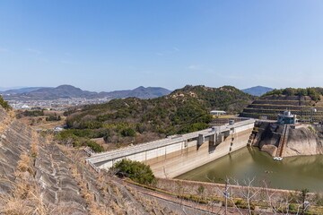 View of Monnyu dam in sanuki city , kagawa, shikoku, japan