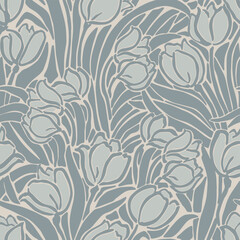 Vector tulip flower illustration seamless repeat pattern fashion and fabric surface design digital artwork