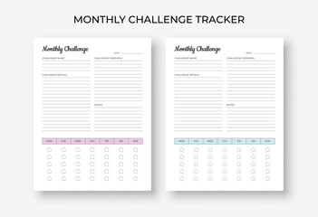Monthly challenge tracker, 30 Day Challenge, Goal Setting, Progress Tracker
