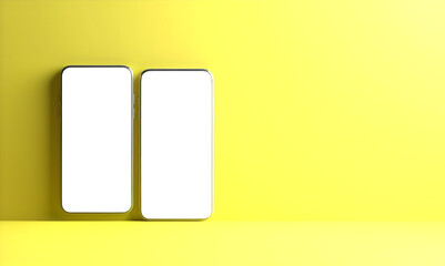 smartphone handphone phone with transparent screen cutout on bright background, PNG file. Mockup template for artwork design. Copy text space. 3D rendering