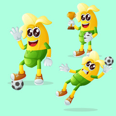 Cute banana characters playing soccer