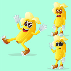 Cute banana characters with emoticon faces