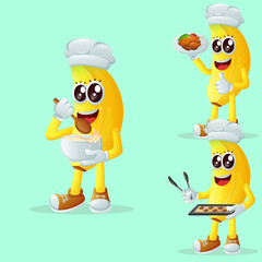 Cute banana character in the kitchen