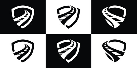 logo design road and shield icon vector illustration