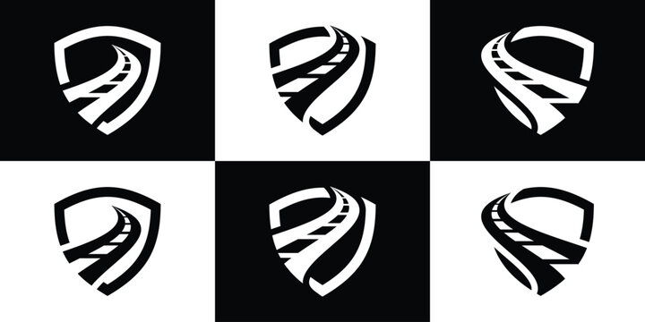 logo design road and shield icon vector illustration