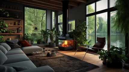Fototapeta na wymiar living room with a fireplace
