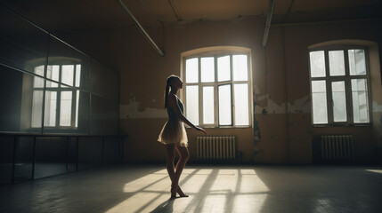 Fototapeta na wymiar Group of young ballerinas performing a choreographed ballet as they train togethe. Generative ai