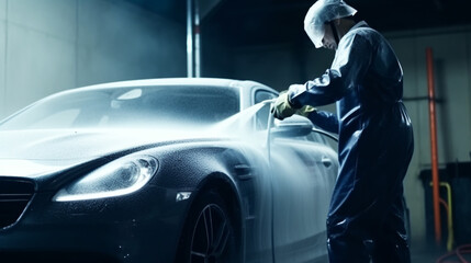 Gentle Car Washing. Modern Compact Car. Generative ai