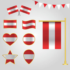 Vector collection of Austria Europe flag emblems and icons in different shapes