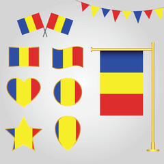 Vector collection of Romania Europe flag emblems and icons in different shapes