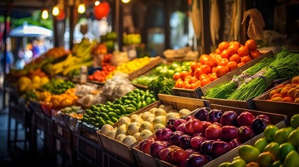 Fototapeta na wymiar fruit and vegetables at the market, Generative AI