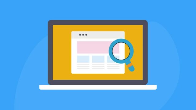 Website security checkup, scanning codes and app for malicious virus attack, protecting unauthorised access to system and data on laptop screen, video animation.