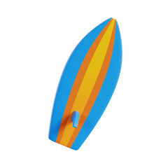 surf board 3d render icon illustration, transparent background, summer season