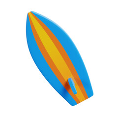 surf board 3d render icon illustration, transparent background, summer season