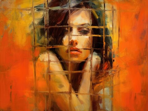 An illustration of a woman trapped in a cage by her mental health problems.