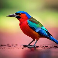 Colorful bird standing on a surface, Generative AI