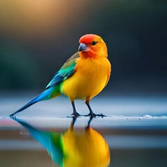 Colorful bird standing on water, Generative AI