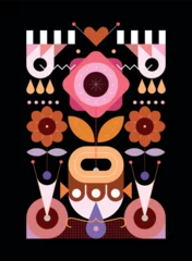 Tuinposter Colored decorative floral design isolated on a black background, vector illustration. ©  danjazzia