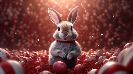 Fototapeta na wymiar easter bunny with a red egg