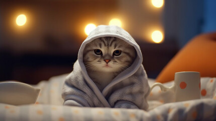 A cozy cat in cute pajamas. Generative IA