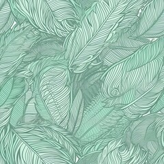 White and green feathers seamless pattern created with Generative AI technology
