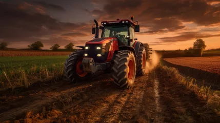 Fotobehang tractor on a field © faiz