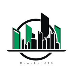 Real estate logo design with line art style. City building vector abstract for Logo Design Inspiration