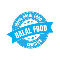 Halal certified badge, halal food certified ribbon badge, halal product certification stamp