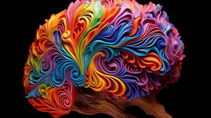 An intriguing image of a brain painted in vibrant, eye-catching colors, a symbol of creative intelligence. Generative AI