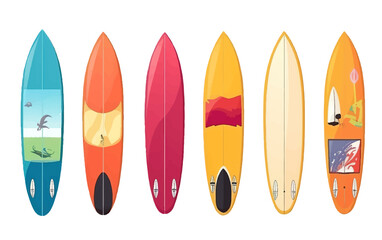 ui set vector illustration of colorful surfboard ready for beach vacation isolated on white background