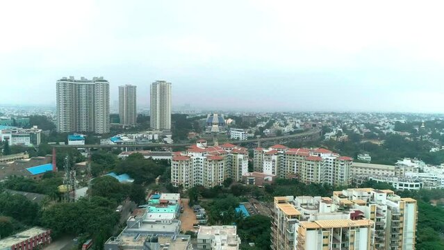 Iskon temple in Bangalore city surrounded by building and apartments, Karnataka, India shot on 2019 