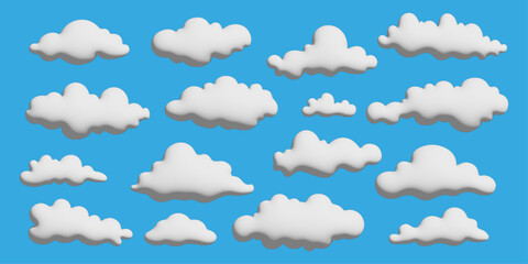 Set Of Different Shapes Of 3D Clouds