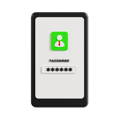 phone password 3d render icon illustration, transparent background, security