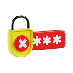 wrong password 3d render icon illustration, transparent background, security