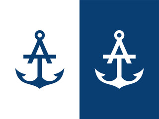 Letter A with anchor logo vector template 