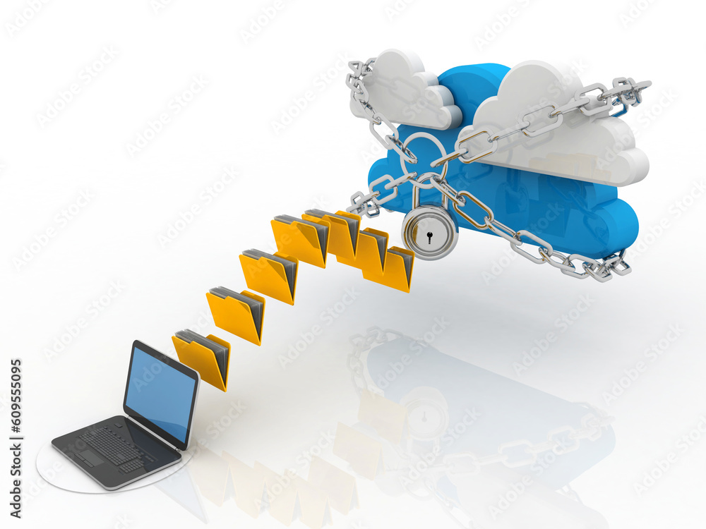 Aufkleber 3d rendering cloud folder storage in laptop