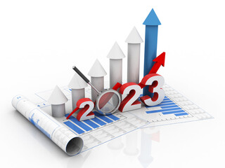 3d rendering Stock market online business concept. business Graph with 2023