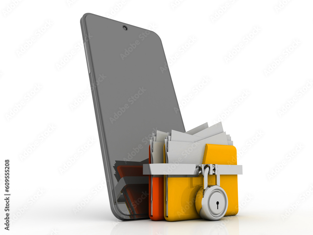Poster 3d rendering mobile folder storage protection lock