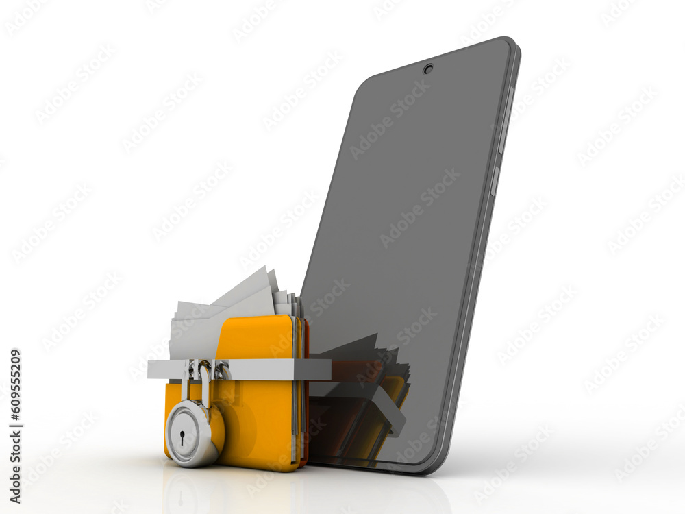 Poster 3d rendering mobile folder storage protection lock